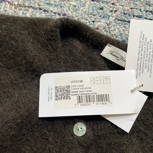 American Vintage Brown Melange Coffee Vitow Cardigan Sweater NWT - Picture 6 of 7